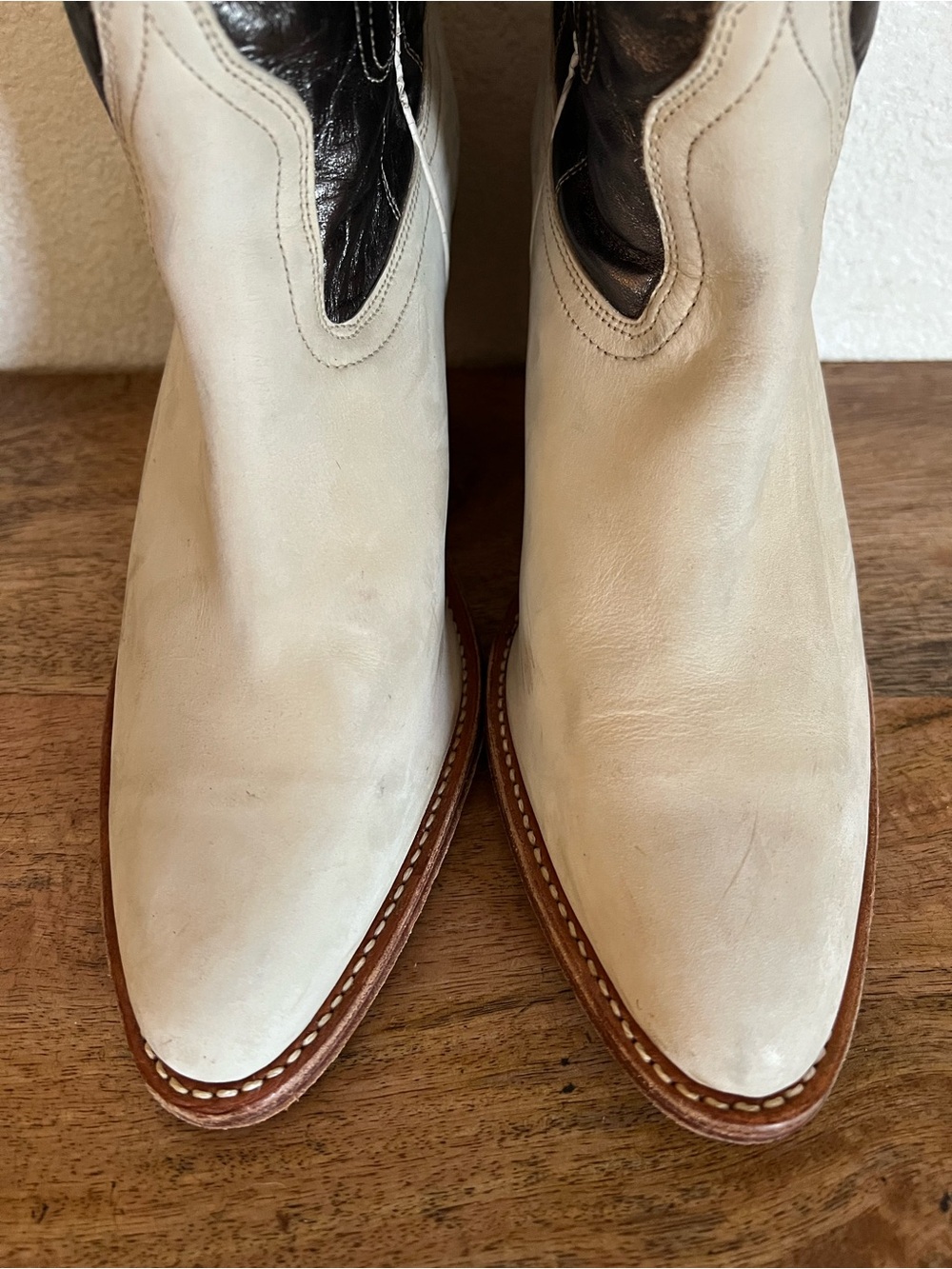 Vintage Frye Stitch Tall Mustang Western Heel Cowgirl Boots Silver/Beige Sz 10M - Picture 4 of 17